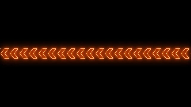 Glowing orange arrows moving in a seamless loop on black background neon signs arrow animation