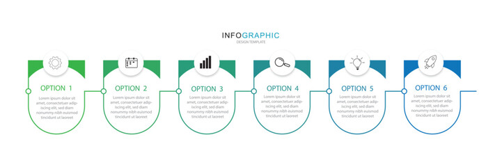 infographic with 6 steps, options, parts or processes. Business data visualization. 