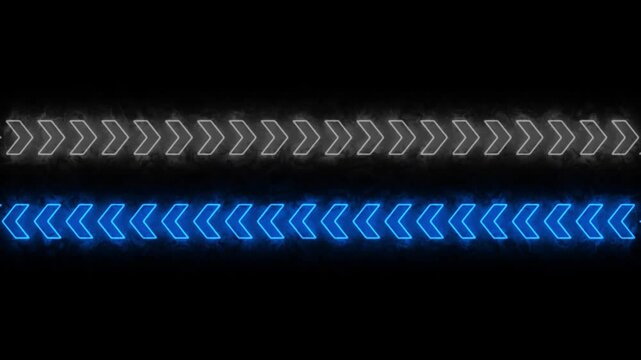 Glowing arrow patterns blue and white neon arrows on black background motion glowing arrows blue and white arrows