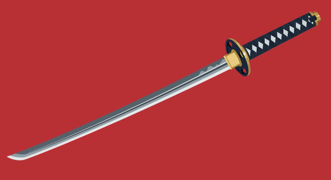 Japanese Katana Sword on Red Background - Samurai Weapon
