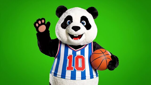 Playful panda athlete in sportswear with ball, embodying team spirit and fun