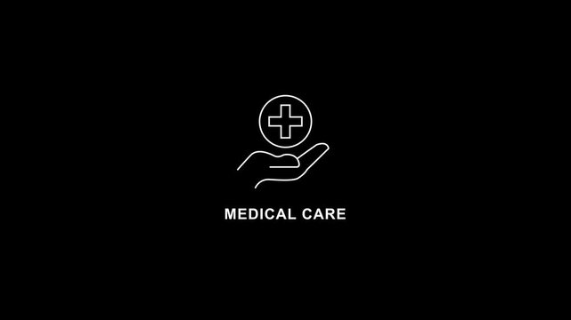 Medical care symbol animated medical cross on hand line healthcare medical symbol
