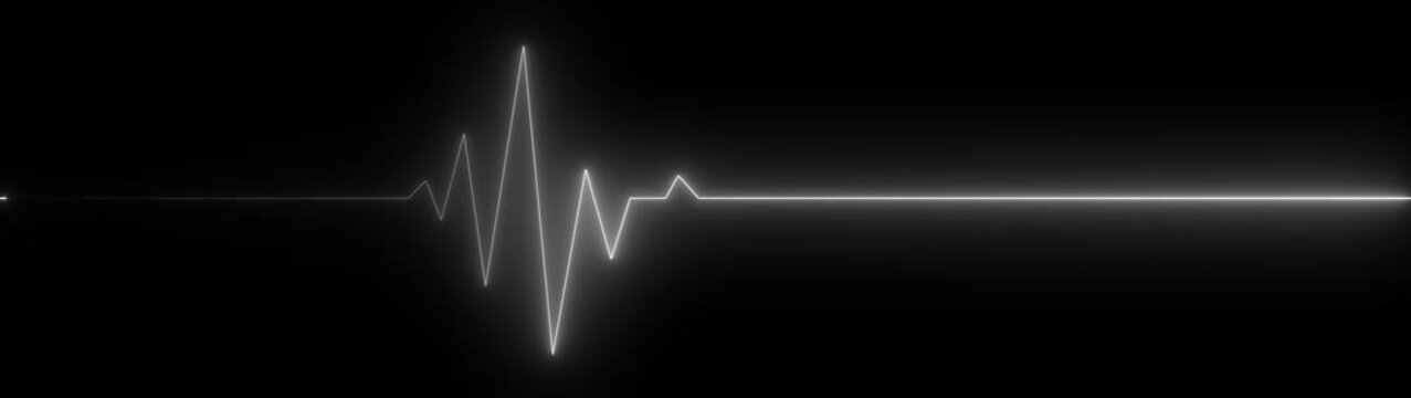 neon ECG heartbeat pulse line on a dark background.glowing electrocardiogram wave showing medical health monitor,