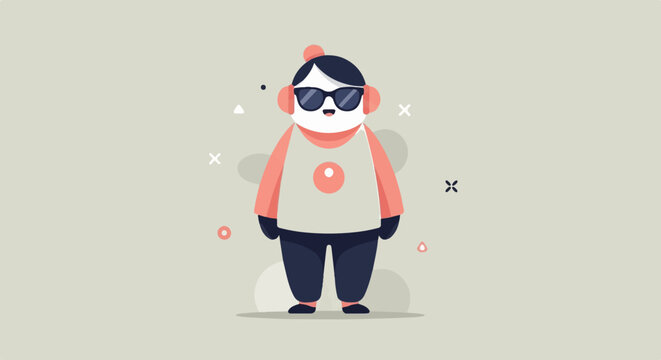 A cute cartoon panda with sunglasses and headphones stands against a neutral background