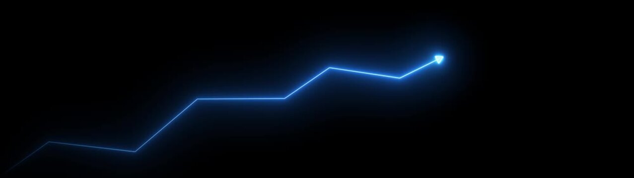 Neon business growth arrow animation. abstract business down to up arrow animation. Glowing neon graph lines that are sloping downward.