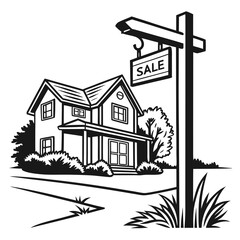 Naklejka premium Vector illustration of a house with a sale sign