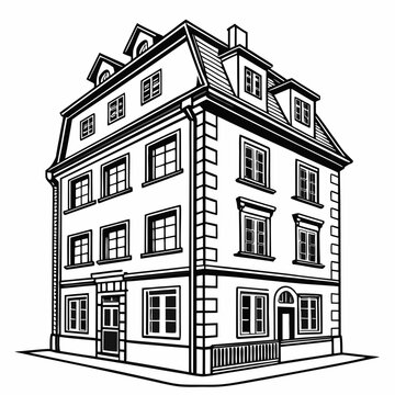 Vector illustration of a three-story house with mansard roof
