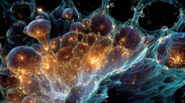 Abstract glowing cellular structures