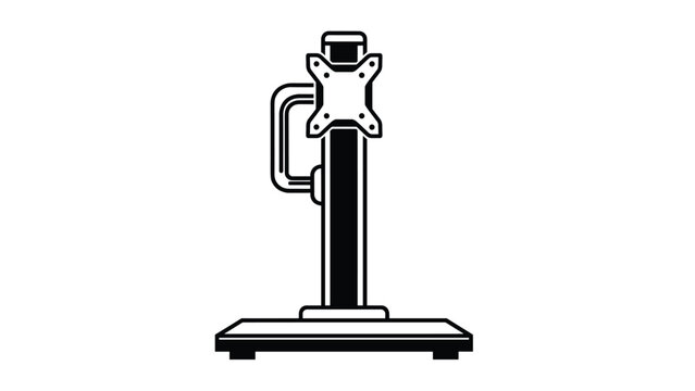 Black and white icon of an adjustable monitor stand with a VESA mount plate for ergonomic computer display positioning.
