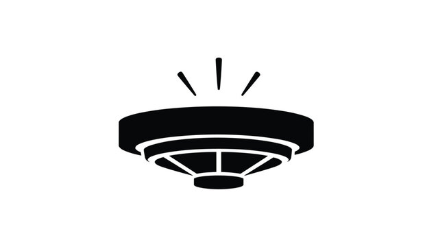 Black silhouette icon of a ceiling-mounted smoke detector with alert signals, representing fire safety and home security systems.