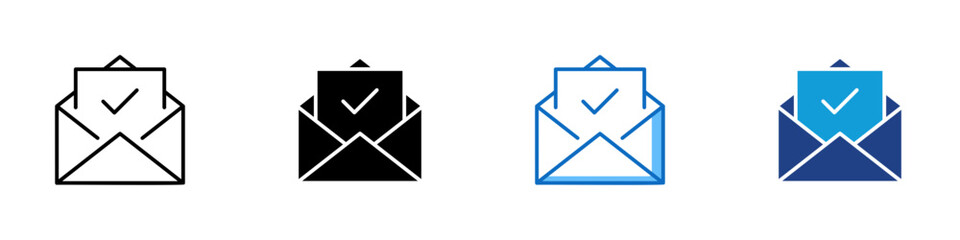 Verified Email Multiple Style Icon Design Vector - Envelope with check mark representing email confirmation, verified message status, and successful communication delivery © sahila