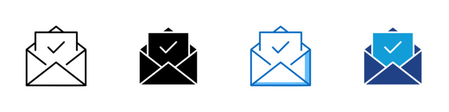 Verified Email Multiple Style Icon Design Vector - Envelope with check mark representing email confirmation, verified message status, and successful communication delivery