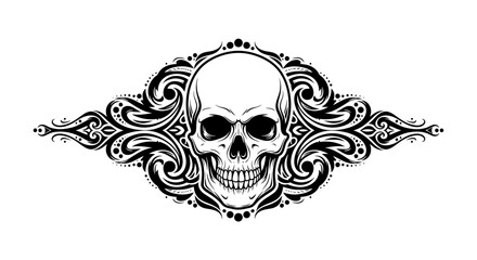 Fototapeta premium Intricate Skull Design with Ornate Swirls and Decorative Elements.