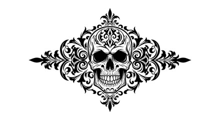 Fototapeta premium Ornate Skull Design with Flourish Embellishments.