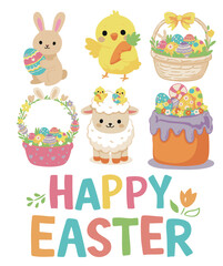 Obraz premium Happy Easter greeting card with Easter elements