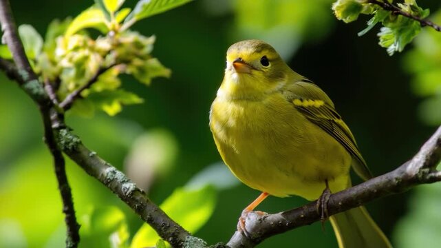 A small yellow bird sitting on a branch of a tree