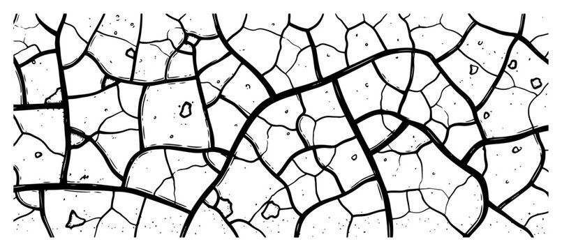 Abstract pattern of cracked dry earth or wall in woodcut engraving style