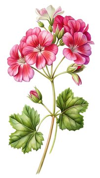 Elegant Watercolor Painting of a Pink and White Geranium Flower Cluster