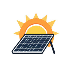 Naklejka premium Ilustracja wektorowa przedstawiająca nowoczesny panel słoneczny na tle jasnego słońca, symbolizująca czystą energię i zrównoważony rozwój ekologiczny.