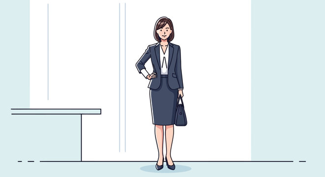 Professional Businesswoman Standing Confidently in Office with Briefcase