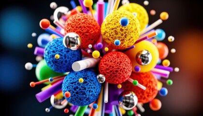 Fototapeta premium Colorful 3D particle explosion with vibrant confetti and glowing bokeh effects for celebrations