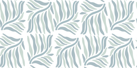 Seamless abstract pattern with organic flowing lines in soft muted blue tones on a white background. Scandinavian minimalist vector repeat design perfect for textile and surface pattern printing.