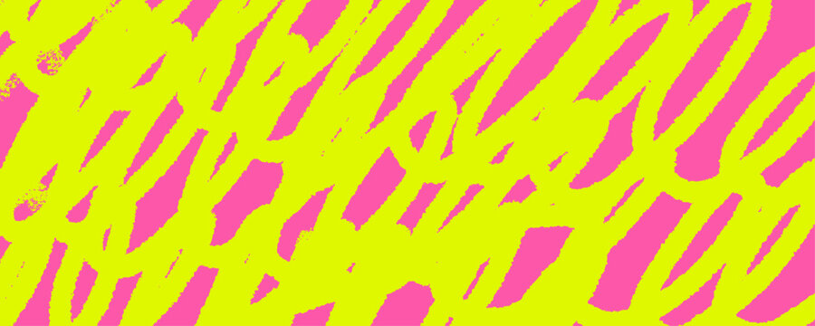 Neon abstract seamless pattern with hot pink scribble brushstrokes on bright yellow background. Bold energetic texture for fabric, wrapping paper, posters, stationery, packaging, and modern prints.

