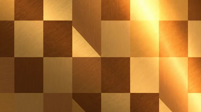Abstract Geometric Pattern of Wood and Metal Squares With Light Play