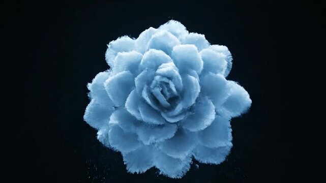 Abstract Blue Rose Explodes into Dust Particles in Slow Motion.
