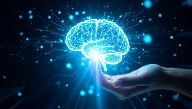 Hand Connecting Brain Computer Interface Hologram 4K 