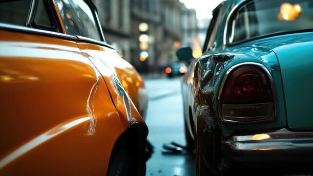 A pair of vehicles parked side by side on a city street
