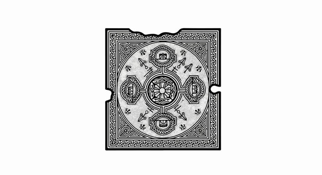 Ornate circular Celtic knotwork pattern with key and flower motifs