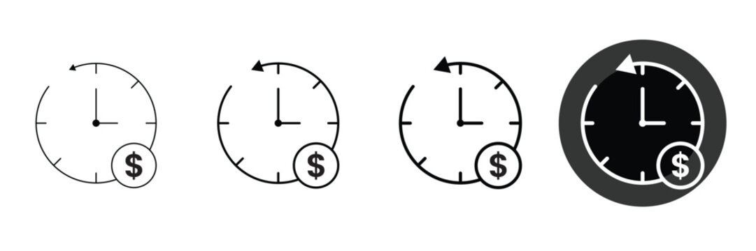 Time is money concept showing clock with dollar currency symbol for finance and banking as icon vector illustration set