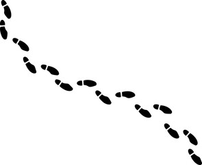 Bare foot track wave, thin line human footprint trail curve set on white background. Minimalist walking person steps, bare foot track design, simple body part shape. Footprint line art