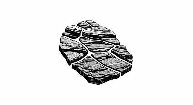 Fragmented rock formation with layered striations and deep cracks