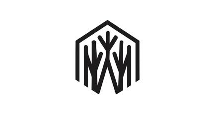 Fototapeta premium Modern Abstract Hexagonal Icon with Stylized Tree Branches. Minimalist Geometric Nature Symbol for Eco-Friendly Design