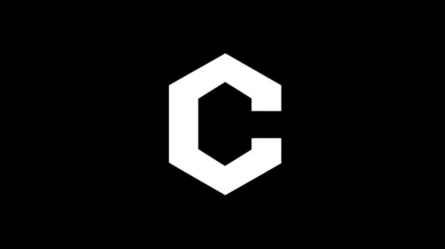 Abstract letter C in a modern hexagonal geometric shape logo concept on a black background. Minimalist initial design for branding.