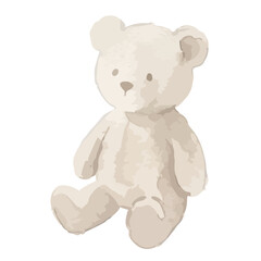 Watercolor-style cute teddy bear illustration, soft stuffed animal for baby and kids　くまのぬいぐるみ