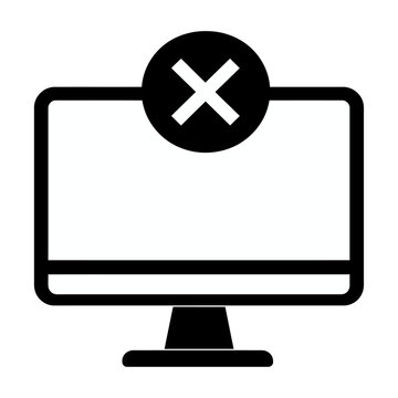 Vector of a computer monitor with a black circle and cross icon