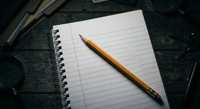 Open Spiral Notebook With Blank Pages Lying on a Wooden Desk