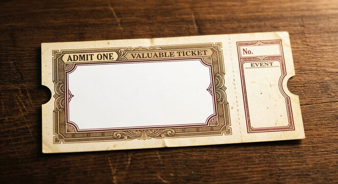 Vintage Admission Ticket Mockup Lying on a Wooden Table