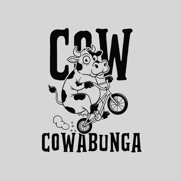 Cow Riding Bicycle with Text.