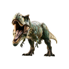 Fototapeta premium A green tyrannosaurus rex dinosaur standing isolated on transparent background with mouth open
