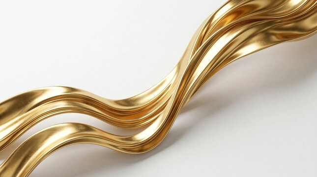 Elegant gold flowing ribbon design with silky metallic waves across a clean white backdrop