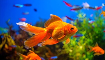 Obraz premium Vibrant orange goldfish swimming aquarium water.