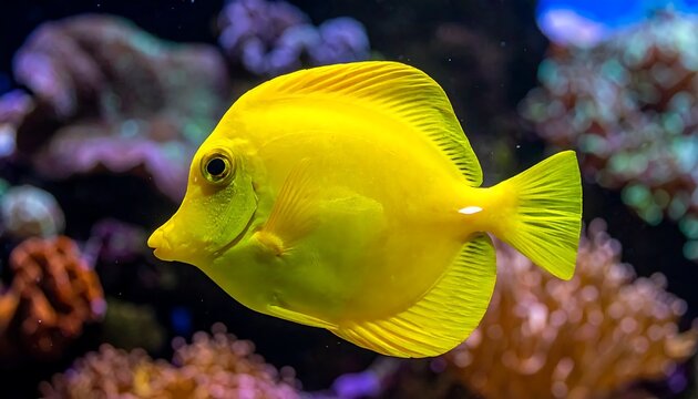Vibrant Yellow Fish Swimming Ocean Reef.