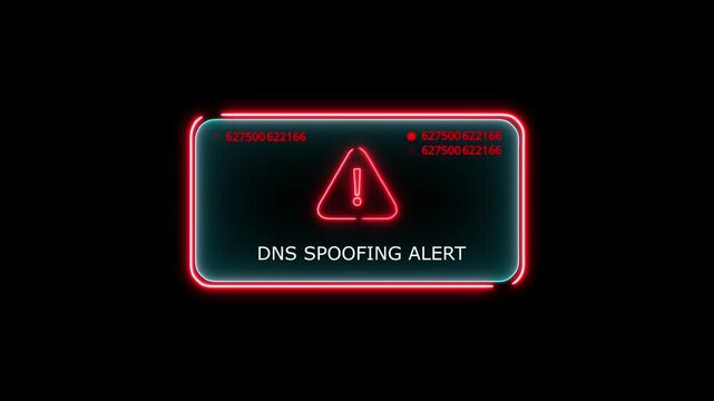 DNS spoofing alert Alert. Warning security breach computer hacking warning message hacked Warning symbol on the screen privacy protection data hacking malware virus Danger sign. 4k