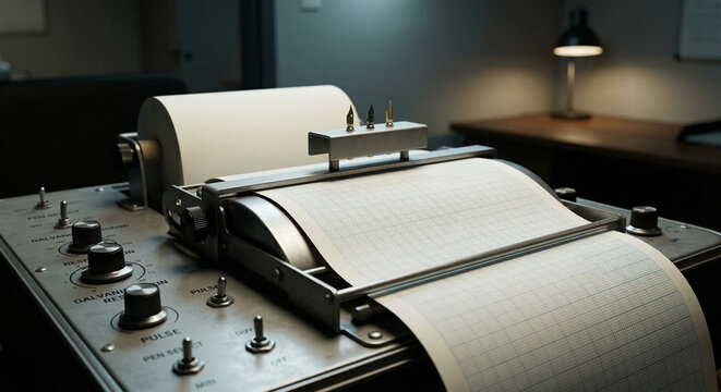 Vintage Polygraph Lie Detector Machine With Graph Paper Rolling