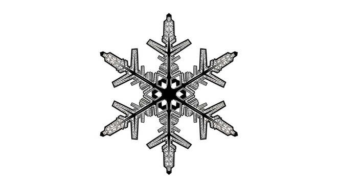 Intricate snowflake illustration on white background for winter designs