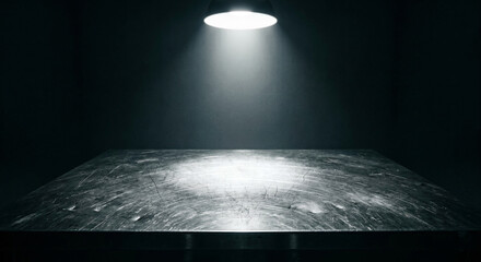 Empty Stainless Steel Autopsy Table Illuminated by Spotlight © sxcd